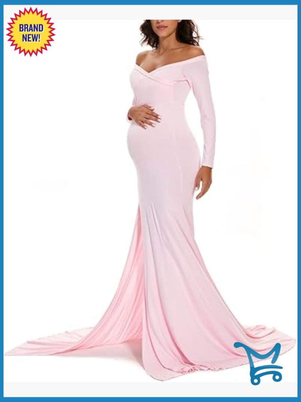 Off Shoulder Maternity Photo Shoot Dress Long Sleeve Mermaid Gown